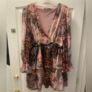 Missguided Floral and Leopard Print Corset Dress